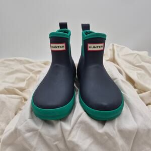 Hunter Kids Navy and Green Rain Boots